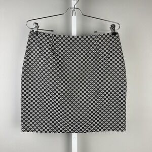 Garnet Hill Jacquard Pencil Skirt Womens 8 Black White Medallion Preppy
